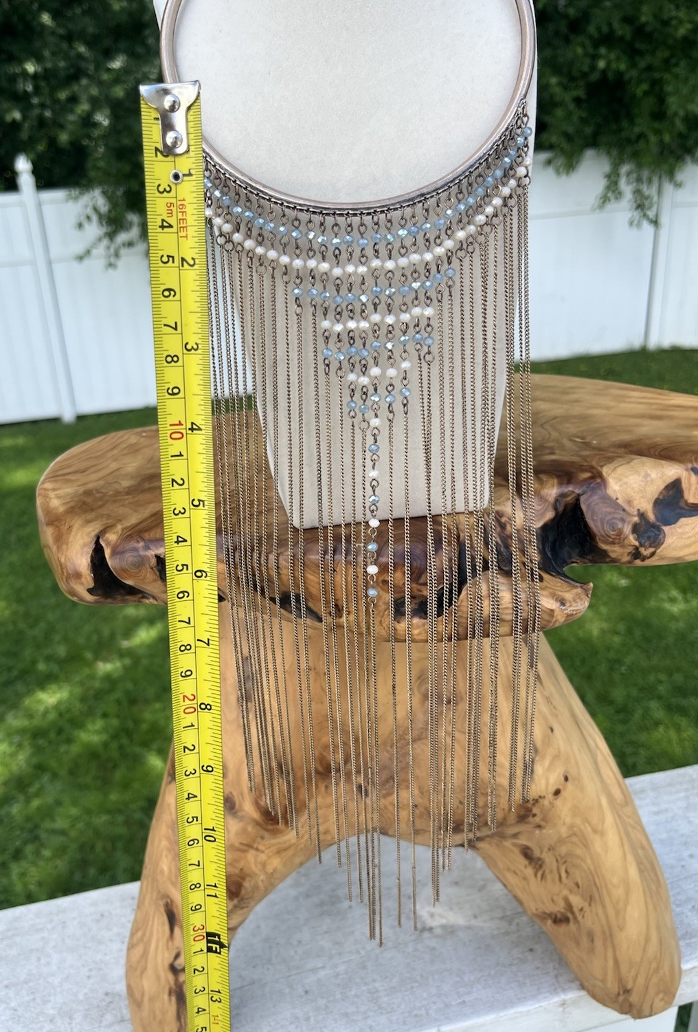 Statement Bib Necklace White Blue Crystal Beaded Fringe Tassel Collar Boho