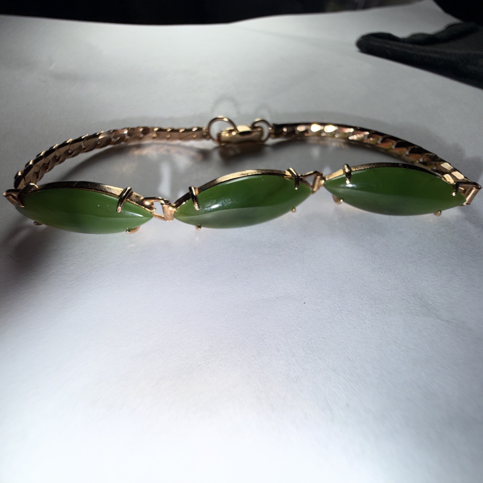 Bracelet Jade Gold Filled Vintage Unused Old Stock Unmarked Big Cabochons 7.25”