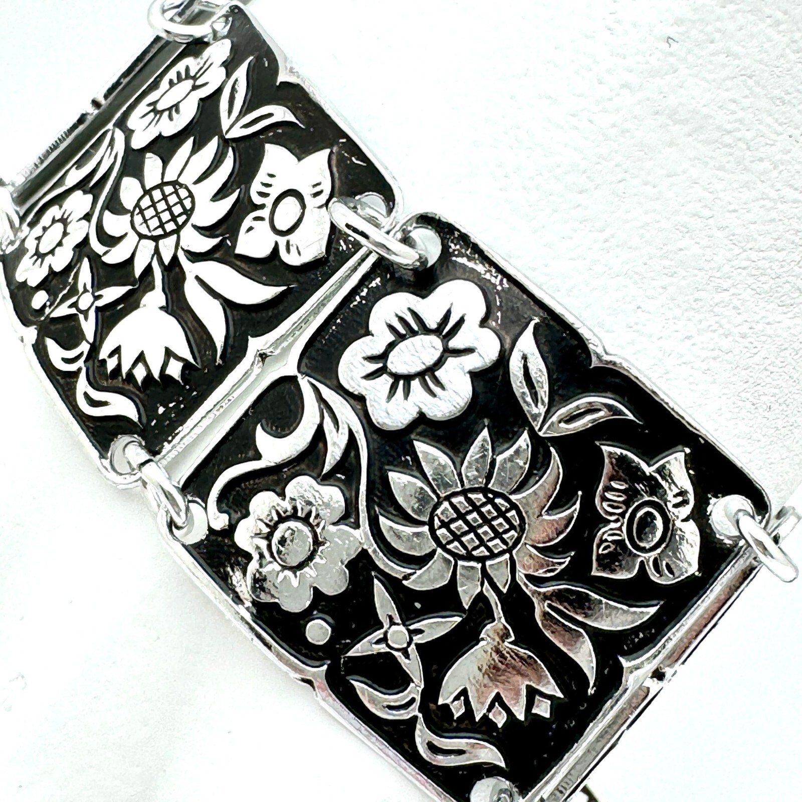 Vintage Bracelet Western Germany Aluminum Embossed Flowers Floral Gift