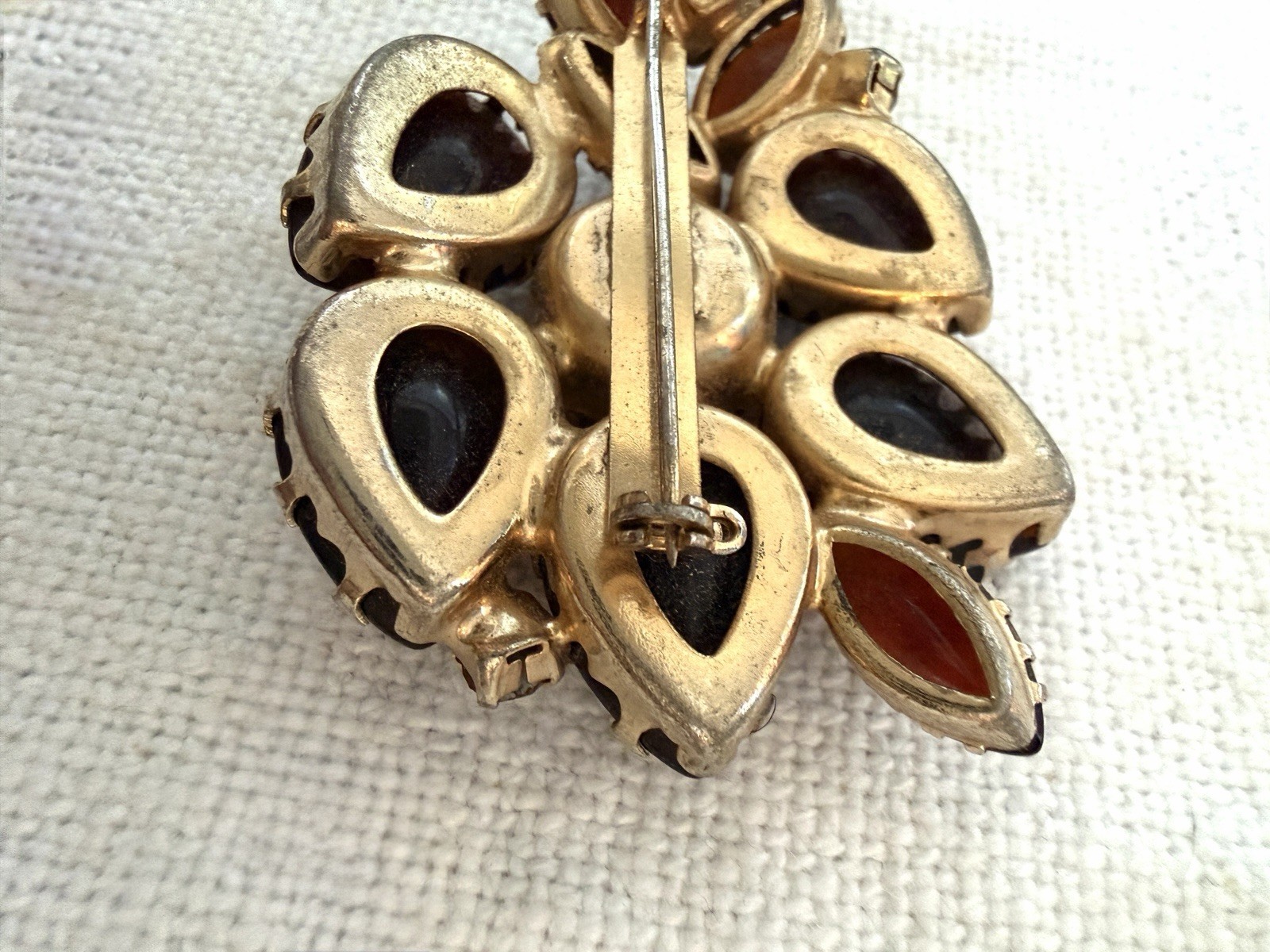 Deep Red Glass Molded Rose Brooch Art Glass Flower AB Rhinestone Statement Vtg