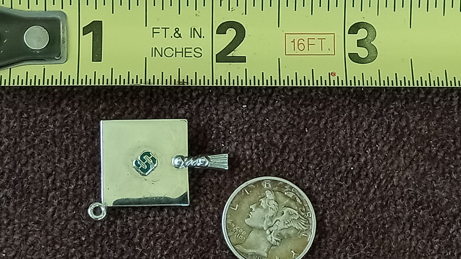 925 Sterling Silver Graduation Cap Charm Pendent Green S