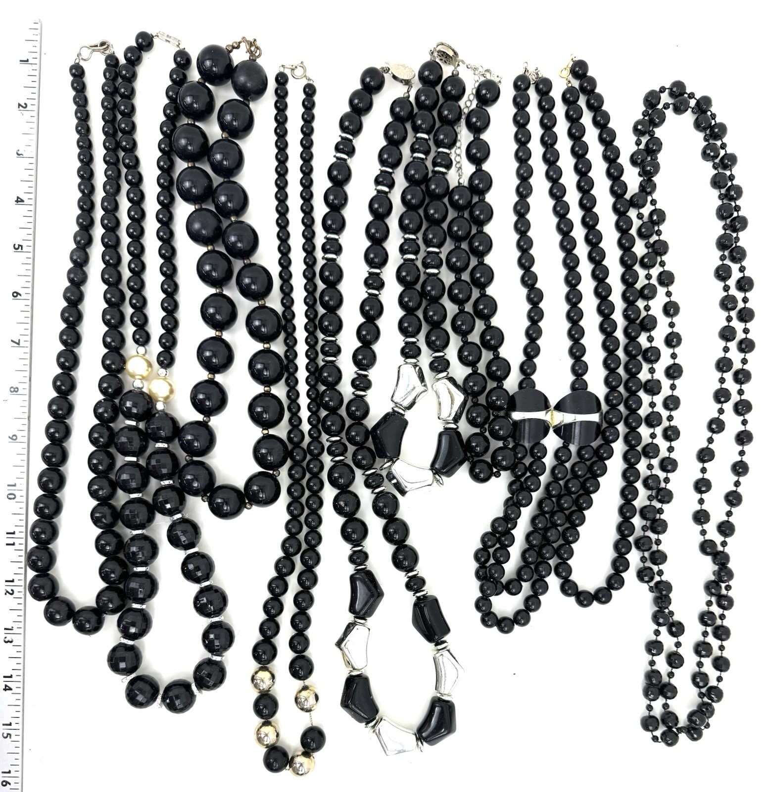 Lot 10 Black Beaded Necklaces Glass Acrylic Faceted Vintage Style Bulk
