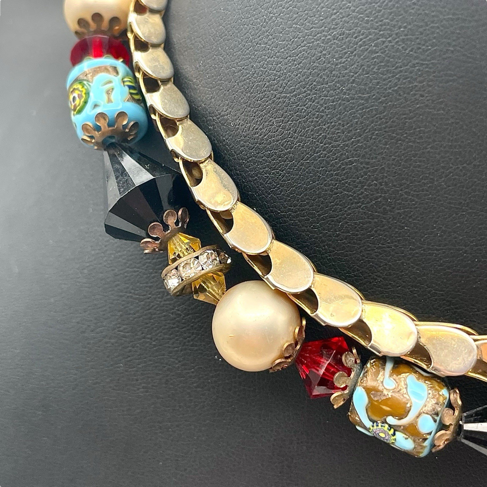 Vintage Demi Parure MILLEFIORI GLASS Beads Chain Necklace Earrings Italy READ