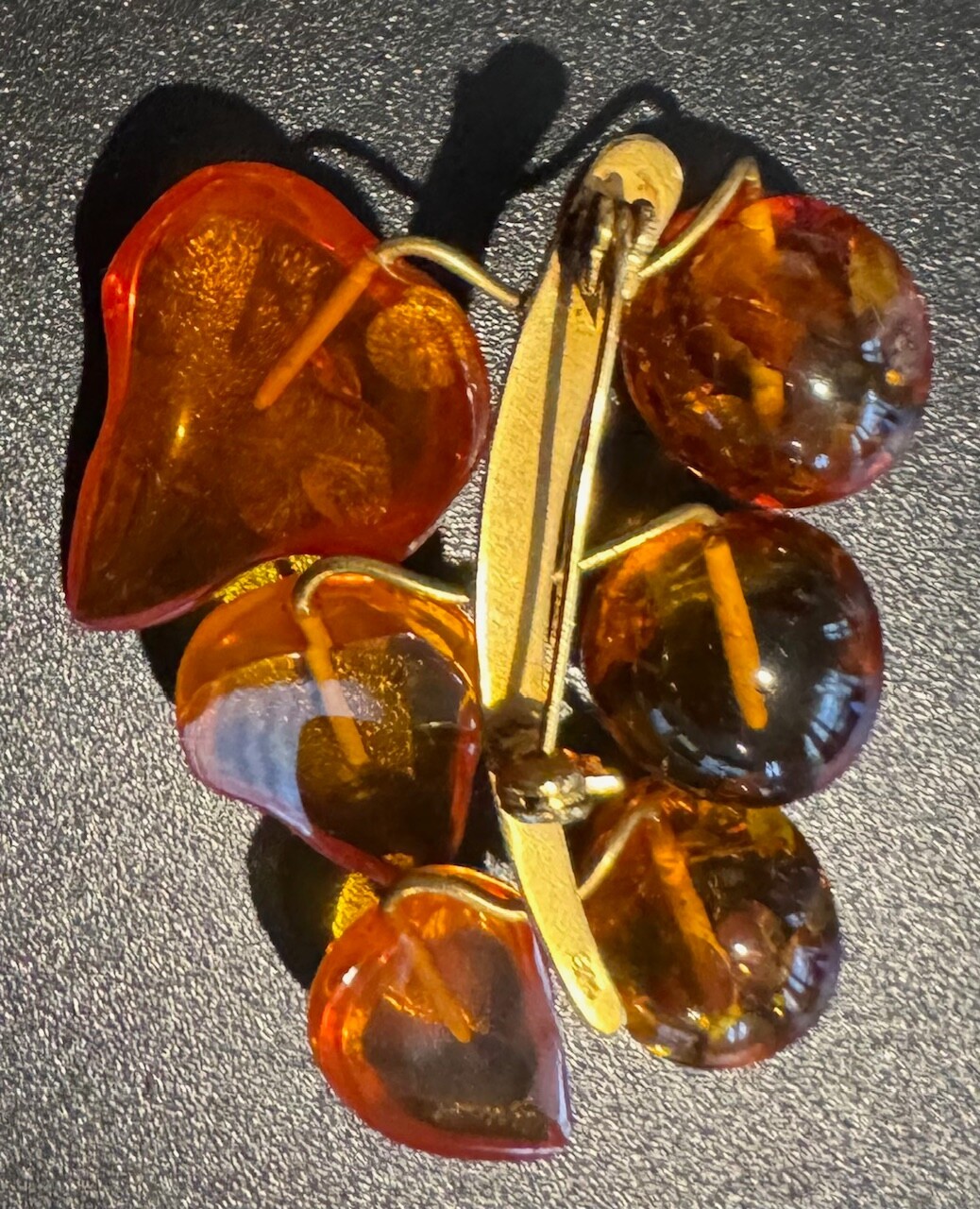 Vintage Mixed Amber 9RK Gold Brooch 1930s Genuine Amber Baltic Russian