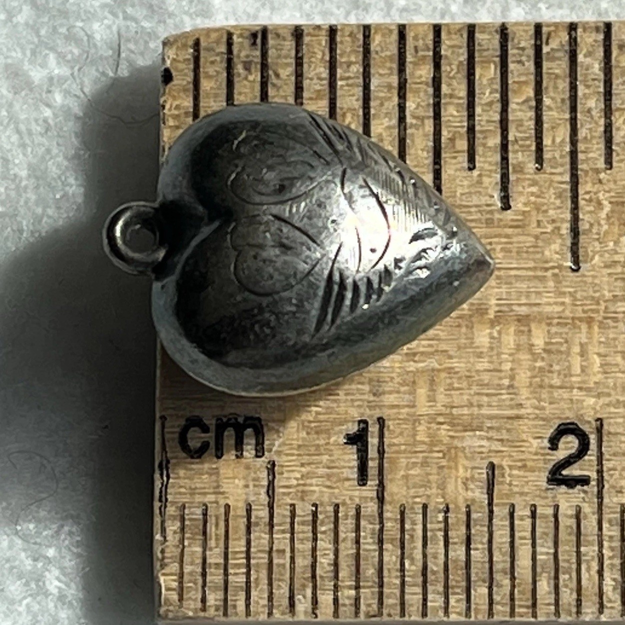 Vintage Heart-Shaped .925 Silver Puff Etched Pendant Charm Whimsical Love
