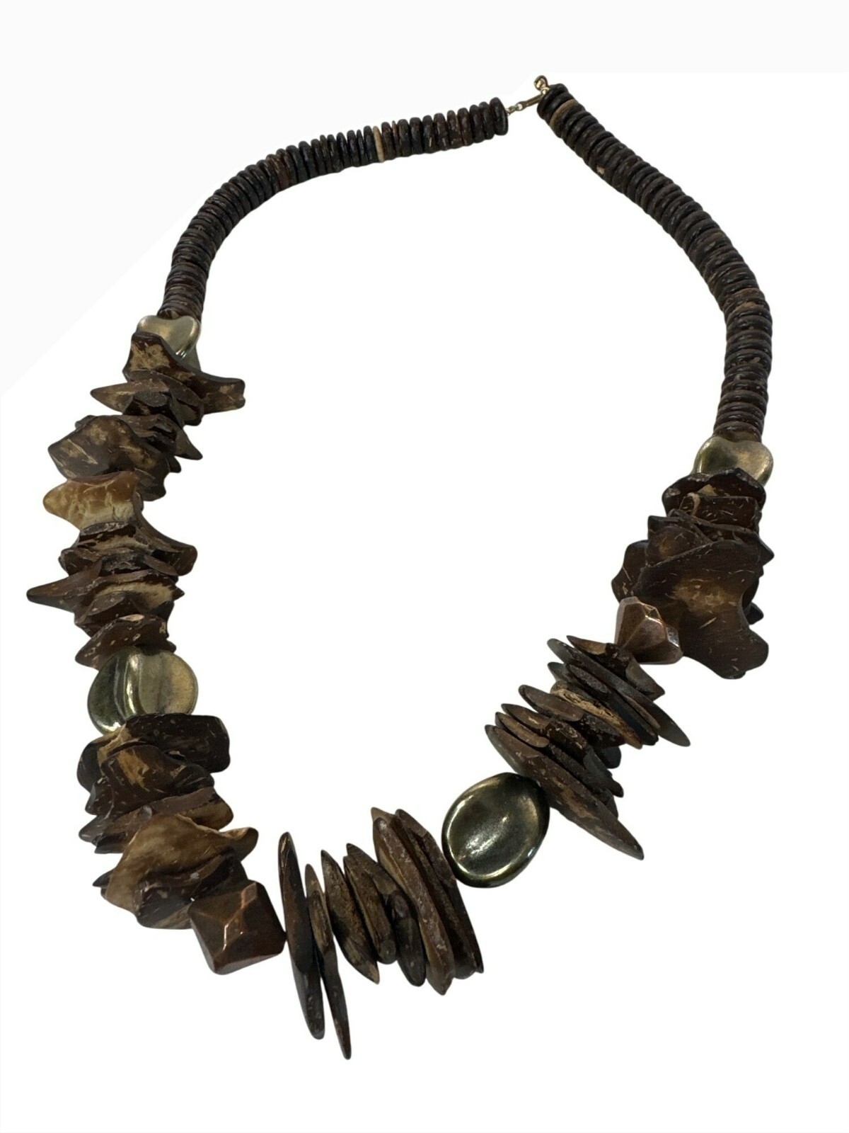 Chunky Necklace Brown Natural Wood Safari Tribal Style Hippie Boho 23″ Vintage