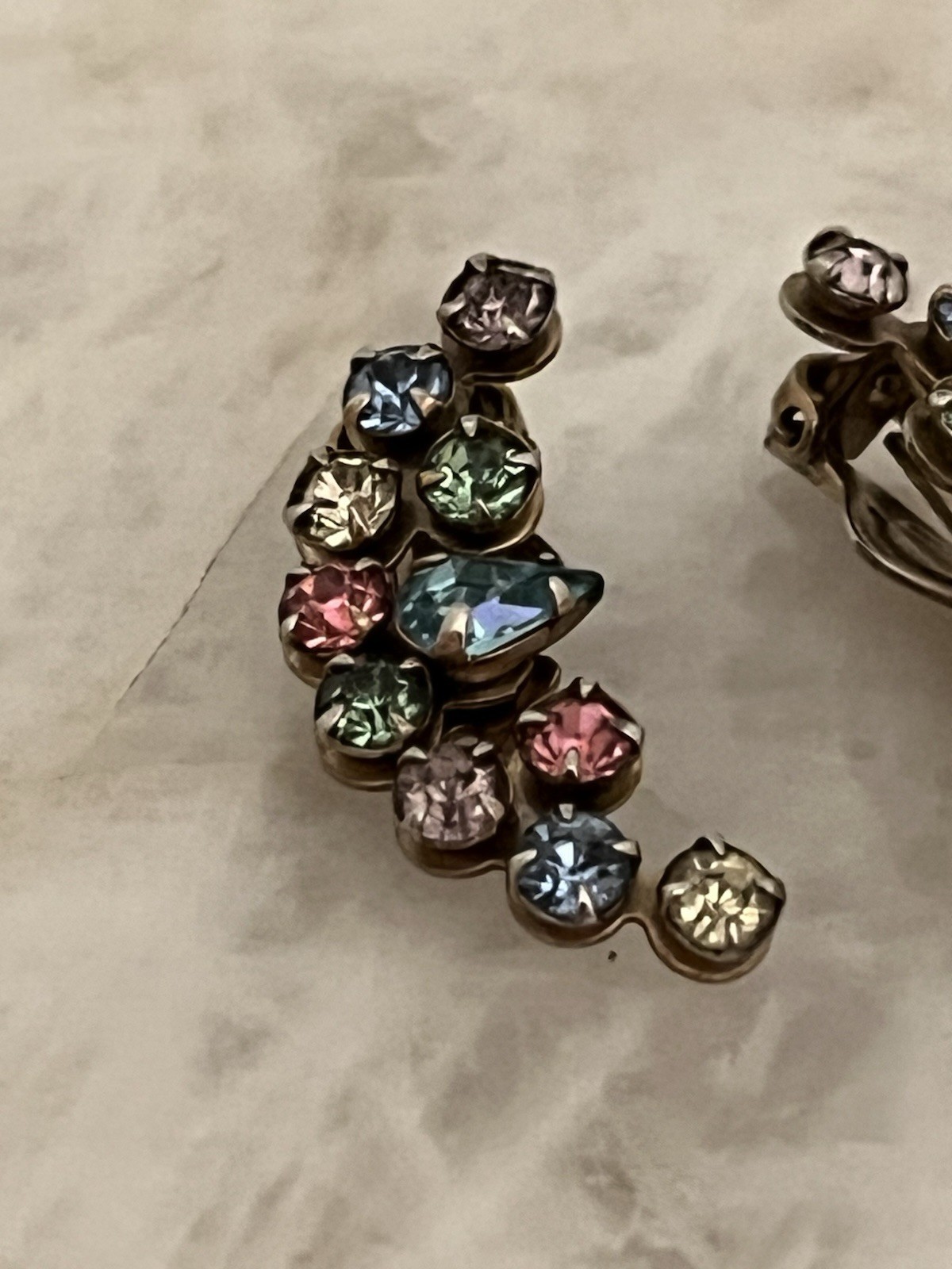 Rhinestone Clip On Earrings Purple, Blue And Clear Evening Wear