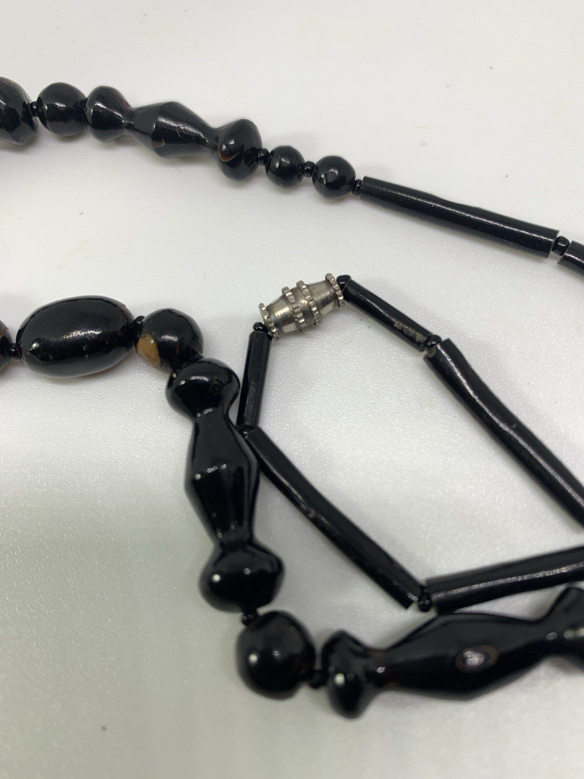 vintage genuine black coral round And elongated beads necklace