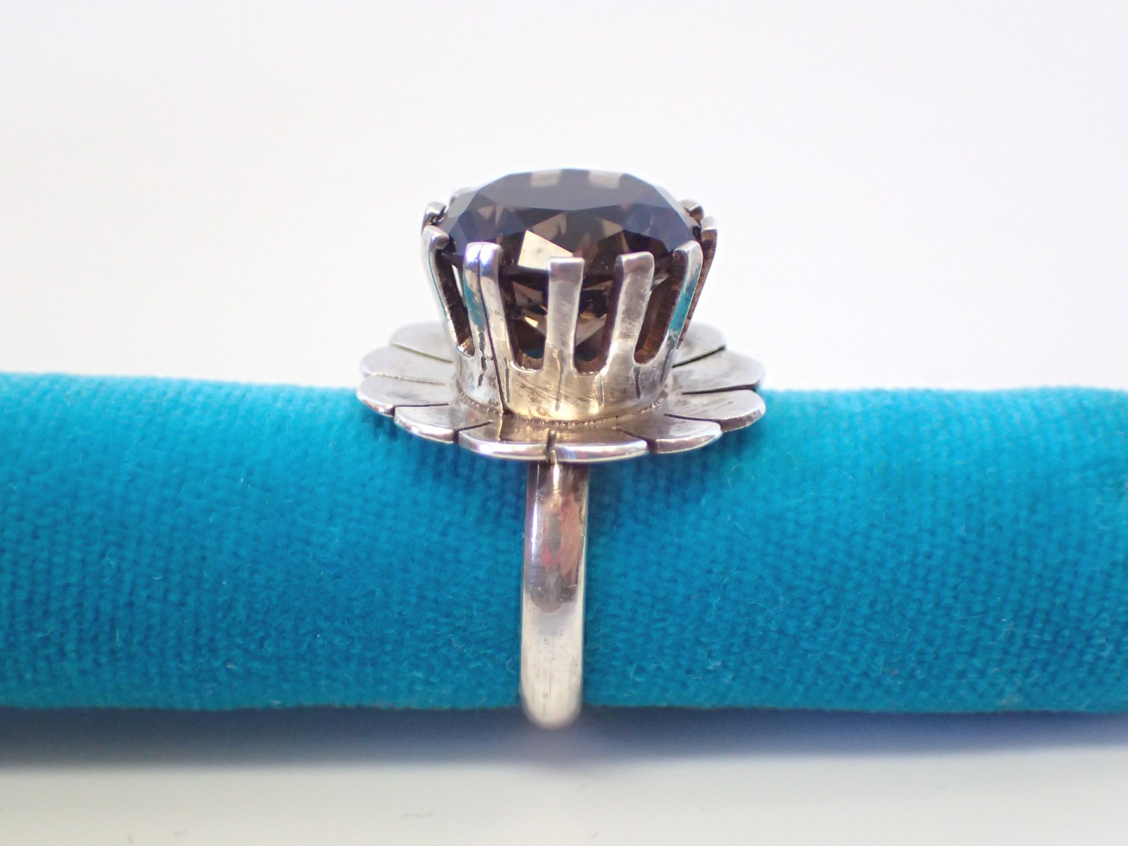 Vintage Taxco Mexico Sterling Silver Ring with Large Smoky Quartz Stone. Size 5