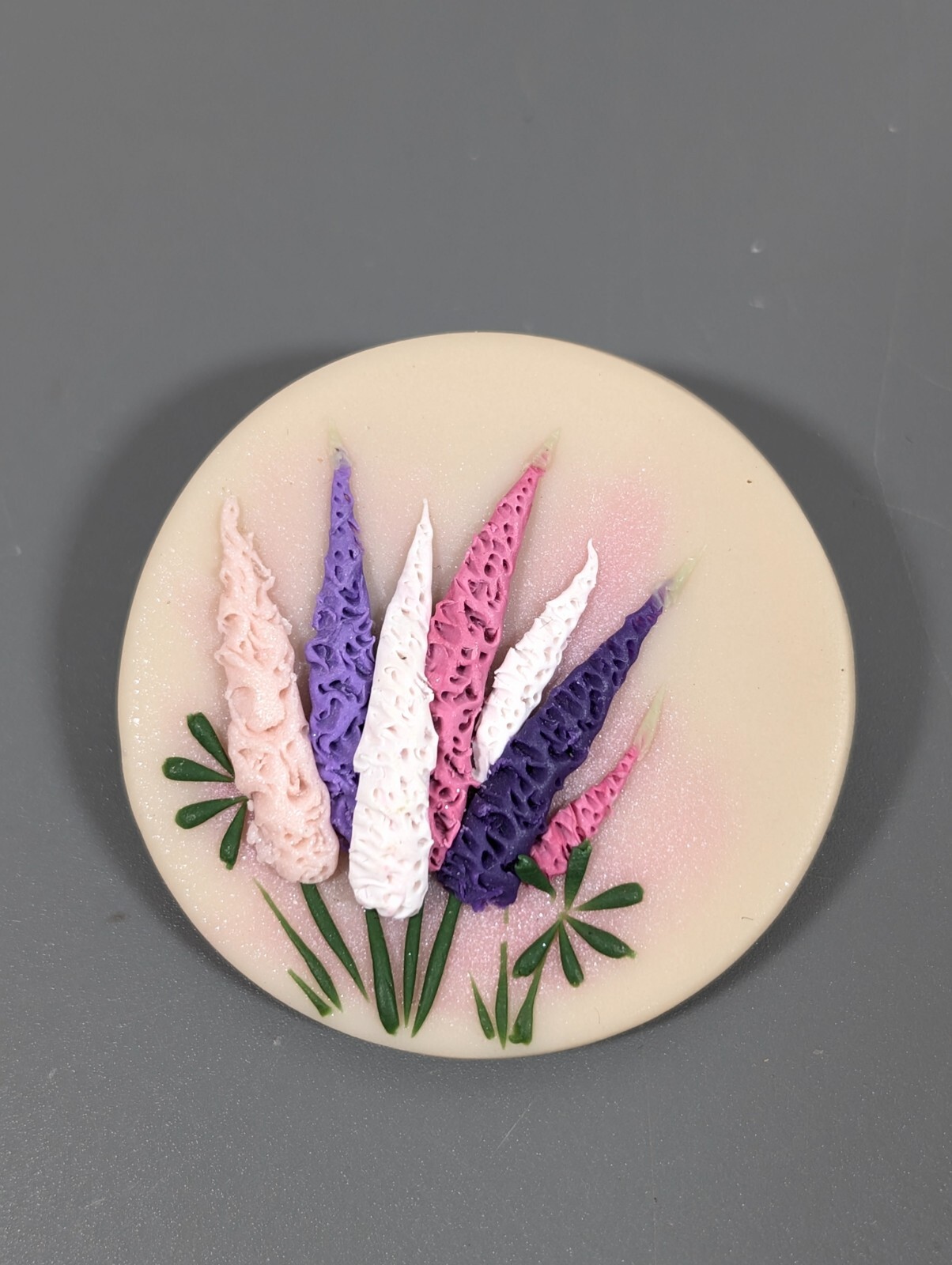 Vintage Pink Purple White Flower Resin Bouquet Wildflower Brooch Pin Round
