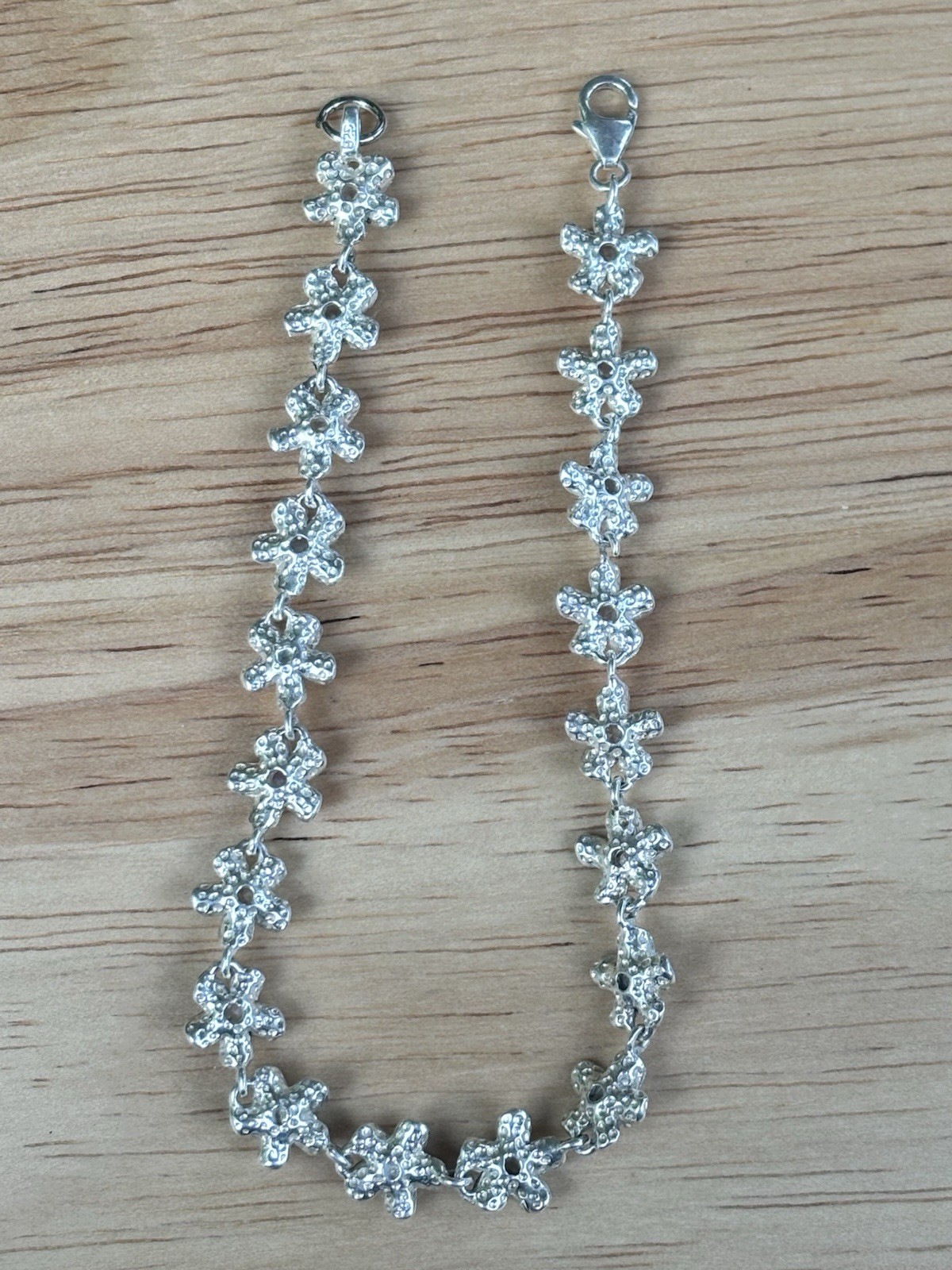 Vintage 925 Sterling Silver CZ Flower Bracelet 7.75” Floral Daisy Link