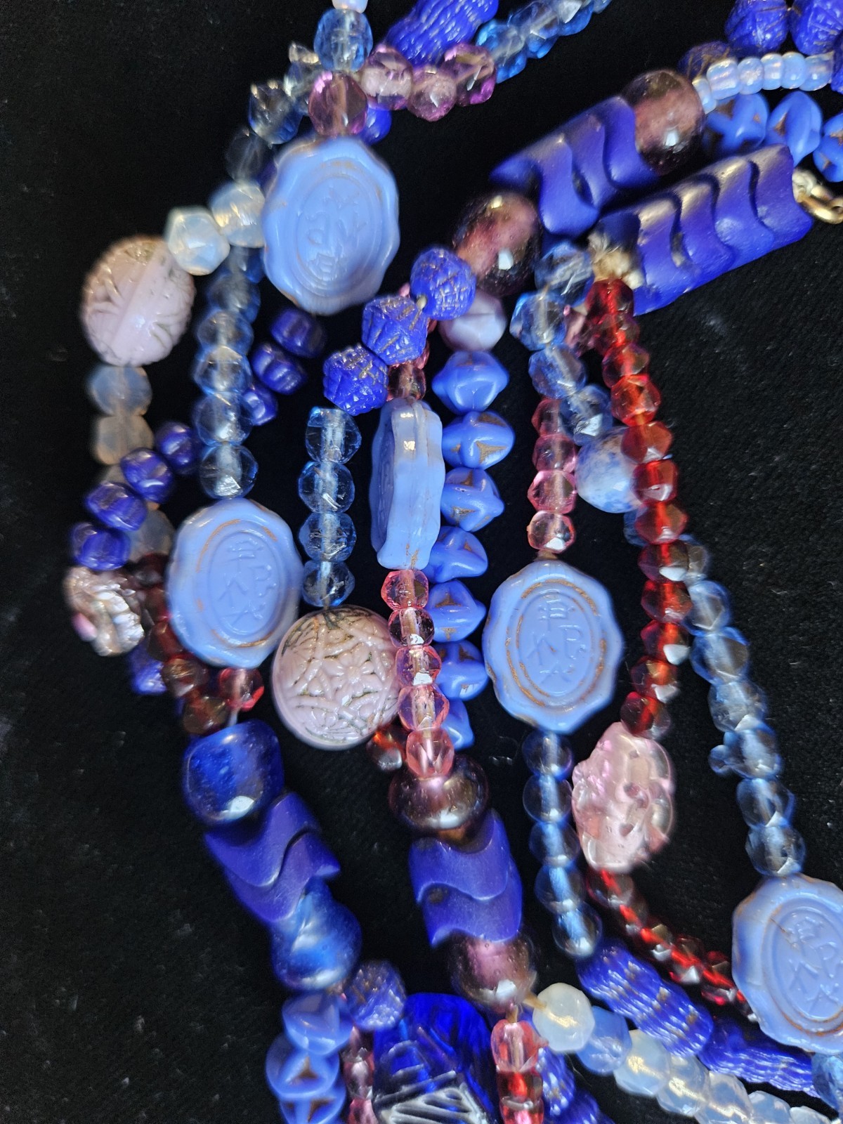 ANTIQUE NEIGER 1920s ART Deco BLUE GLASS BEAD Necklace