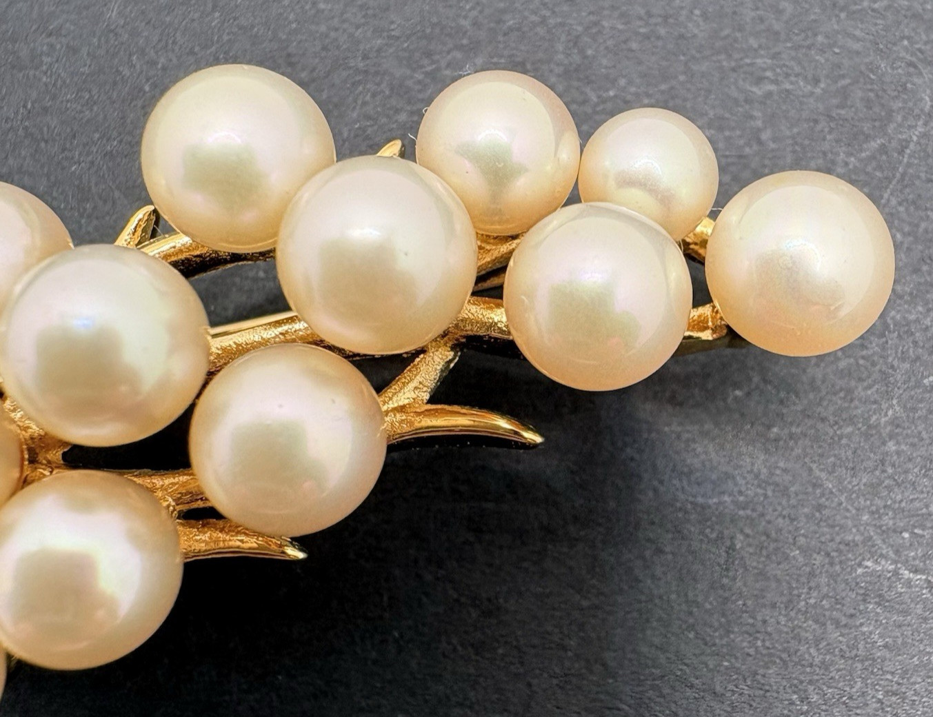 Vintage Majorica Glass Faux Pearl Cluster Brooch Grapes Plant Gold Tone