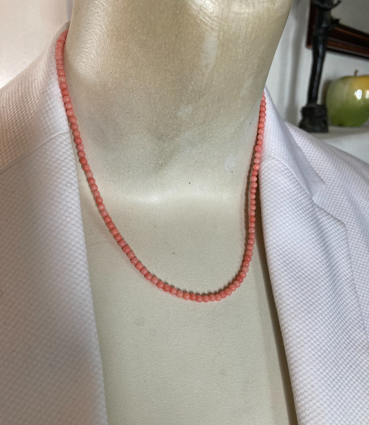Dainty Angelskin Coral Necklace, 3mm, 17.5″, Sterling Clasp