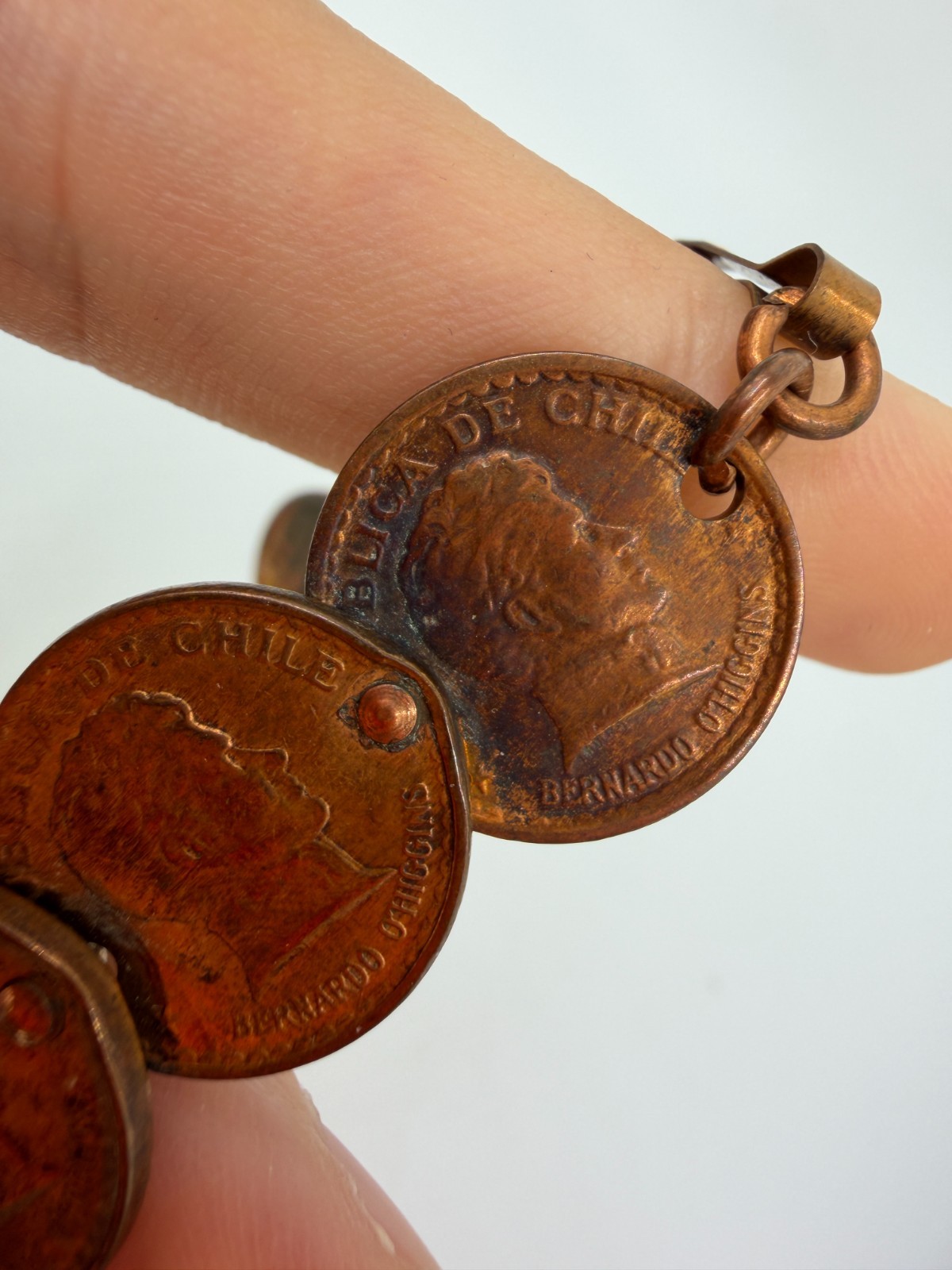 Vintage Bracelet Copper Coin Chain Link 7 Inches Chile Foreign PJ