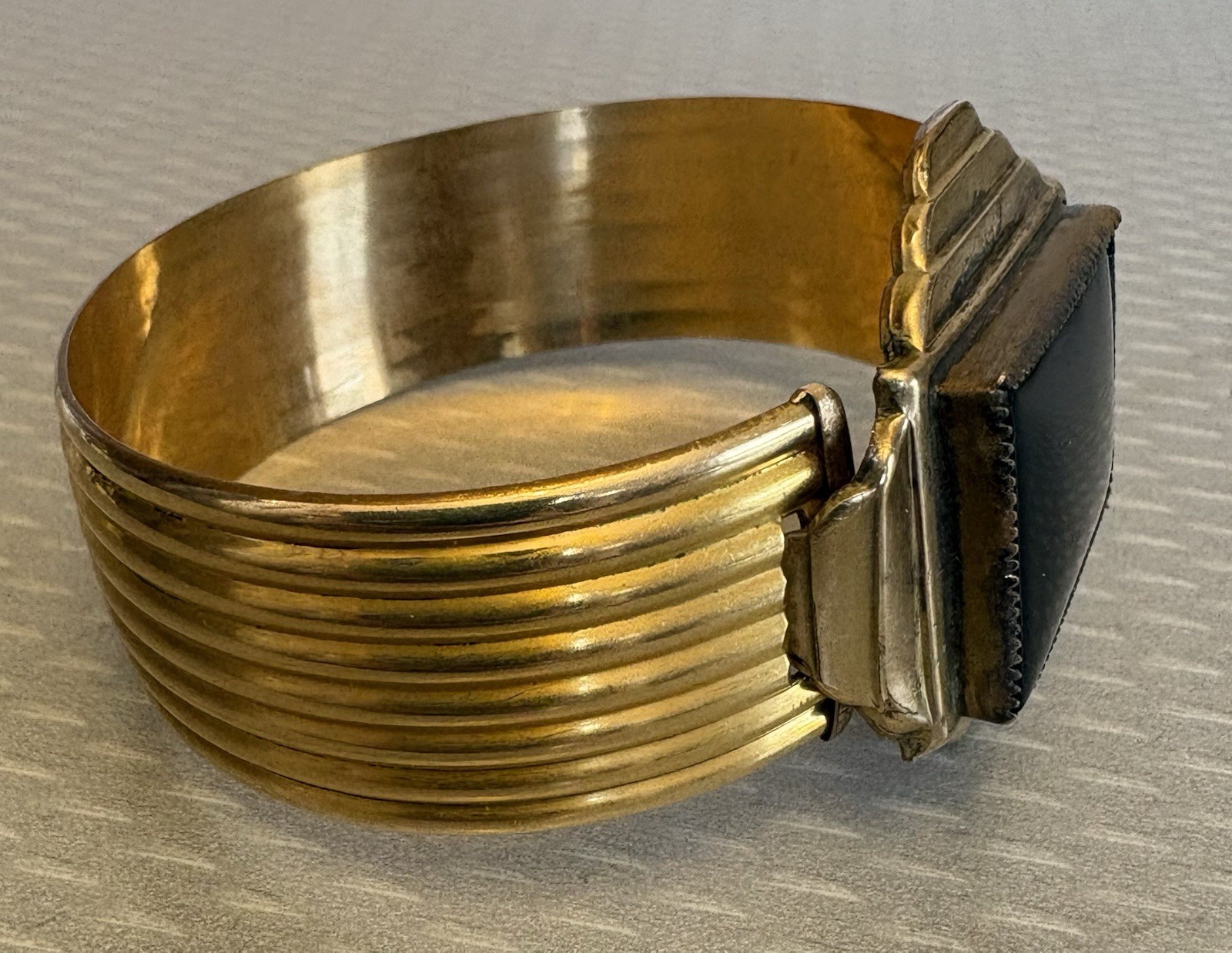 Art Deco Signed MARSH Gold Plate Bangle Snap Open Hidden Secret Locket Bracelet
