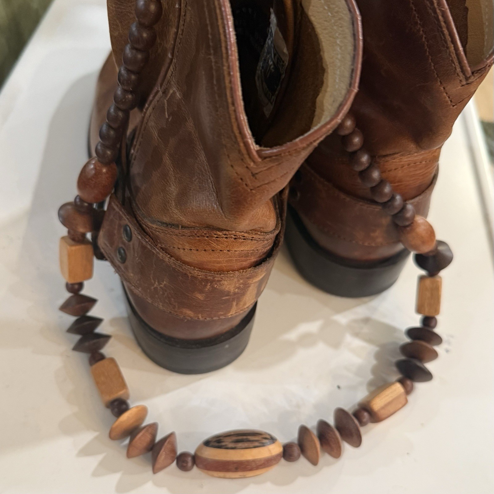 Vintage Carved Wood Beaded Necklace Bohemian Chunky Statement Barrel Clasp 27”