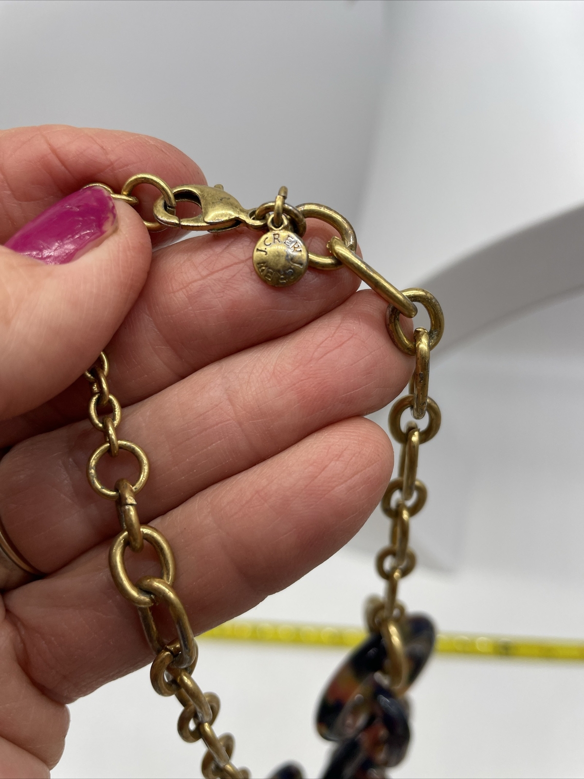 J Crew Necklace Chain Link Chunky Pearlized Tortoise Shell Acrylic Jewelry 20”