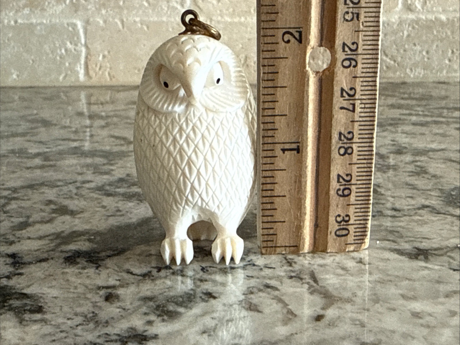 Vintage Hand Detailed Carved White Owl Pendant Charm Wise Owl Masterful Artisan