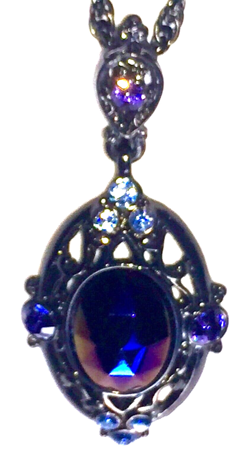 VINTAGE🇺🇸1928 PURPLE+BLUE AUSTRIAN CRYSTAL BLACK GUNMETAL NECKLACE LN✨VTG✨HTF