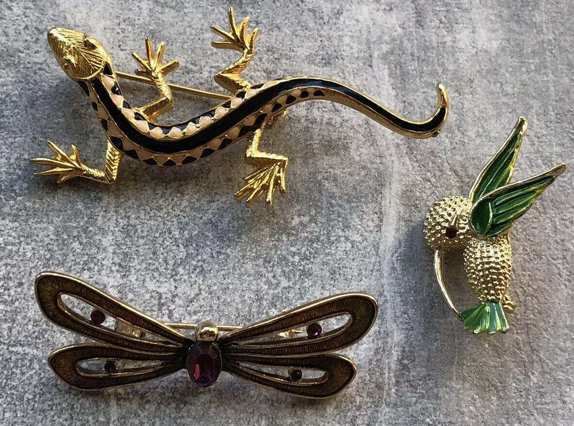 ANIMAL LIZARD HUMMINGBIRD BUTTERFLY BROOCHES LOT MONET GERRY’S SOME RARE VINTAGE