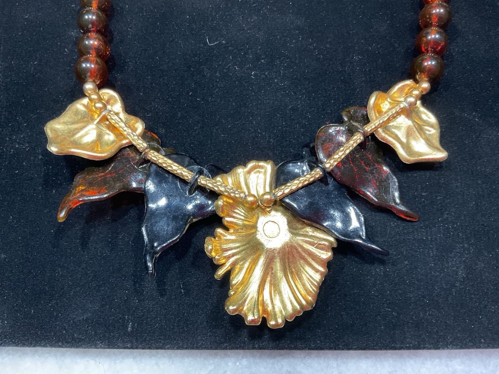 Vintage Celluloid Leaves And Flower Fall Colors Necklace