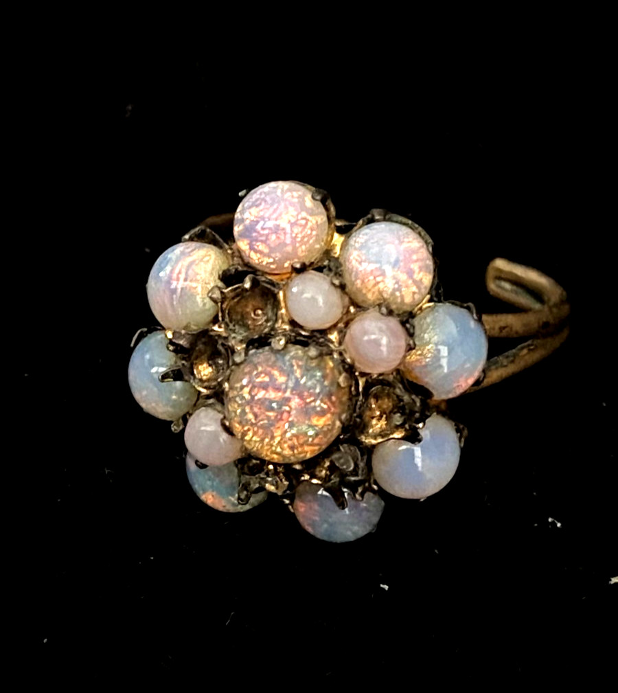 Vintage Austrian Opal Glass Cluster Ring | Mid Century Atomic Cocktail Ring (Rep