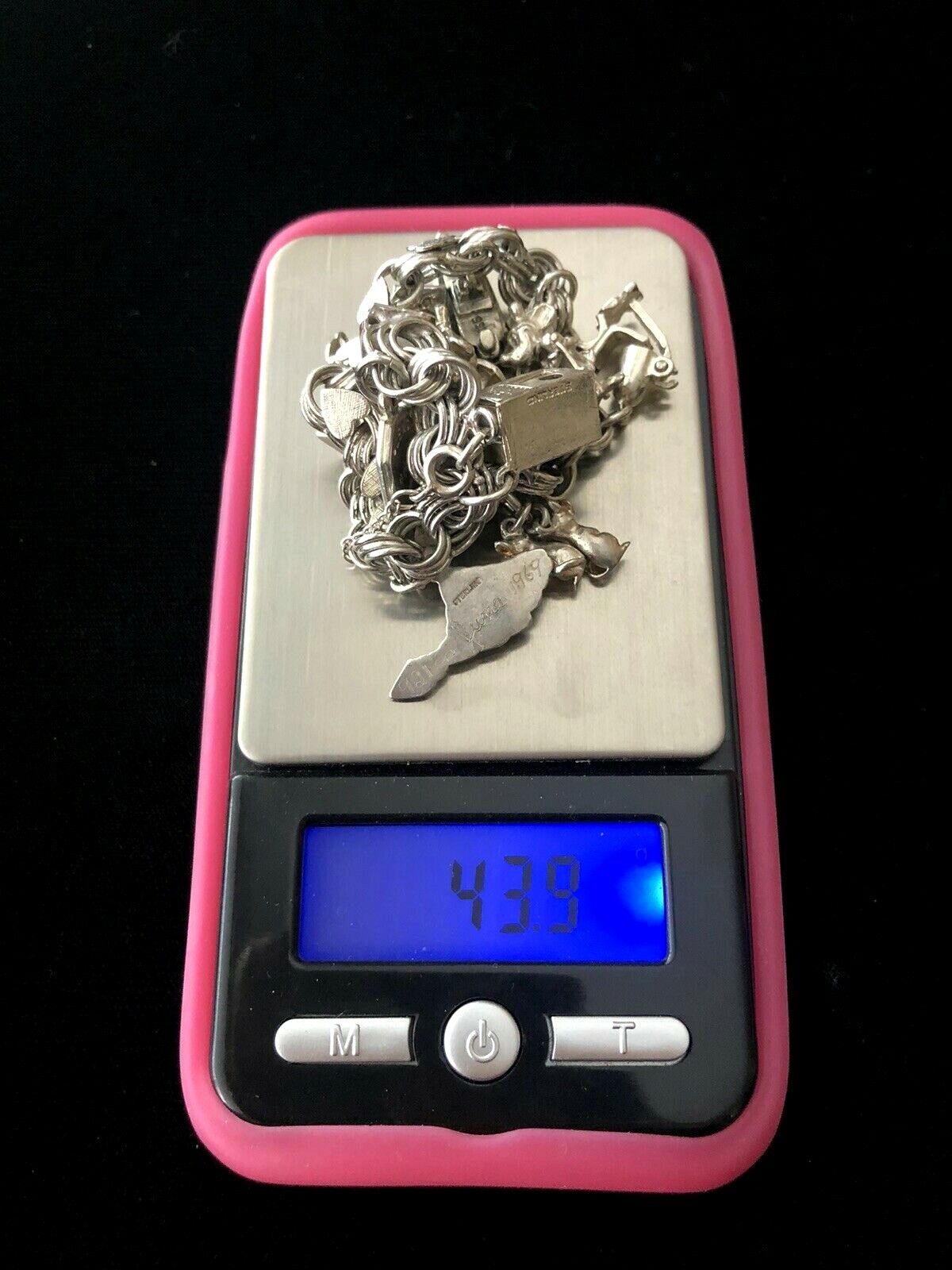 Vintage 1940s Sterling Silver Charm Bracelet Micky & Minnie Mouse