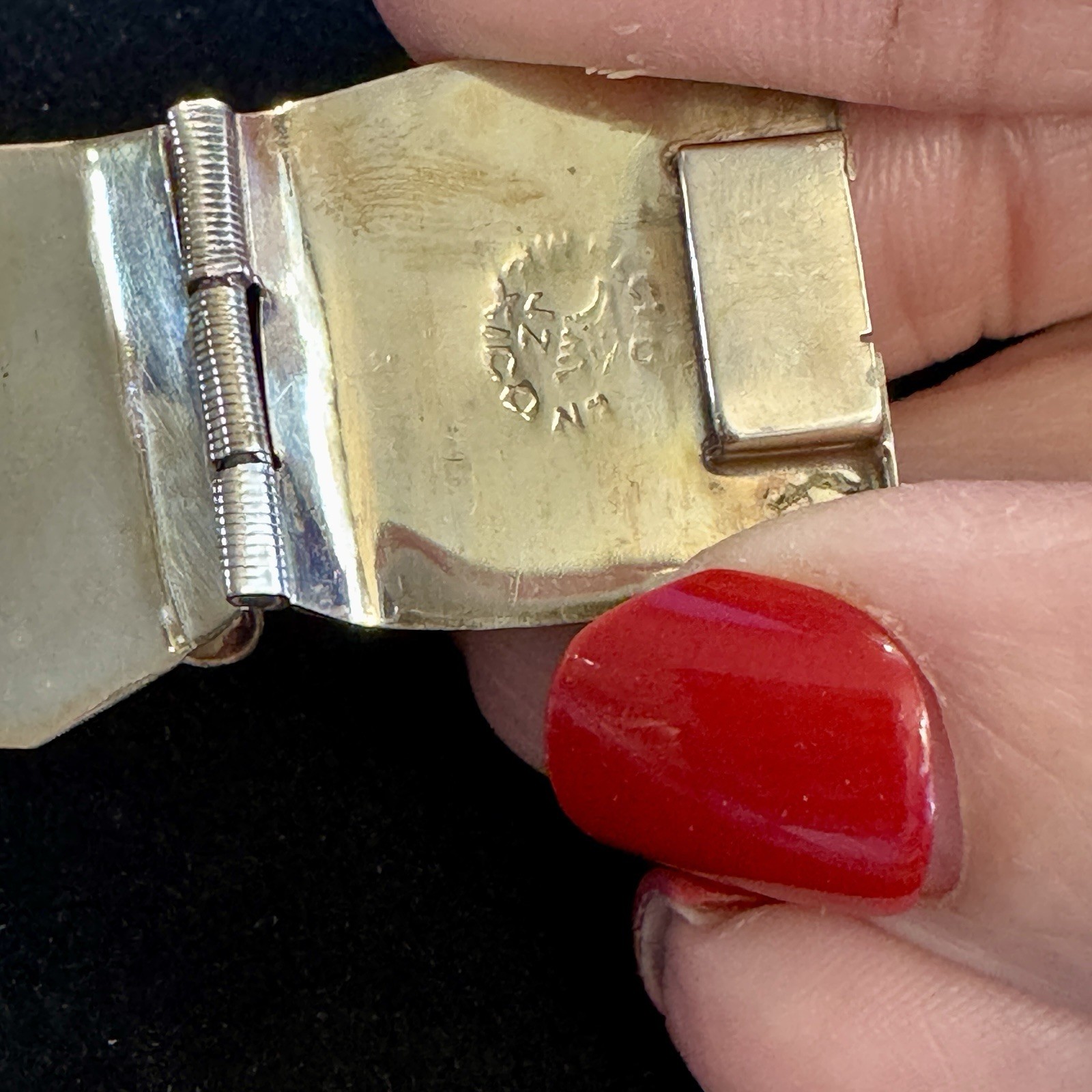 Vintage Mexico JZ Alpaca Silver Abalone Panel Bracelet Tribal Boho 7.25”