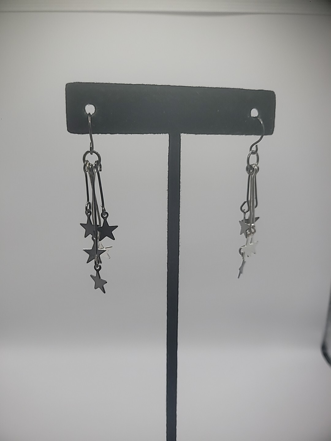 Silver Tone Hook Pierced Earrings Drop Dangle Multiple Stars Jewelry Costume