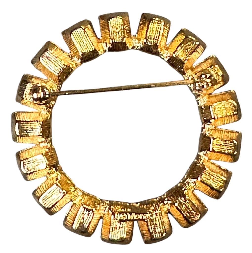 Vintage Jewelry Signed Monet Beautiful Deep Red Rhinestone Circular Pin Brooch