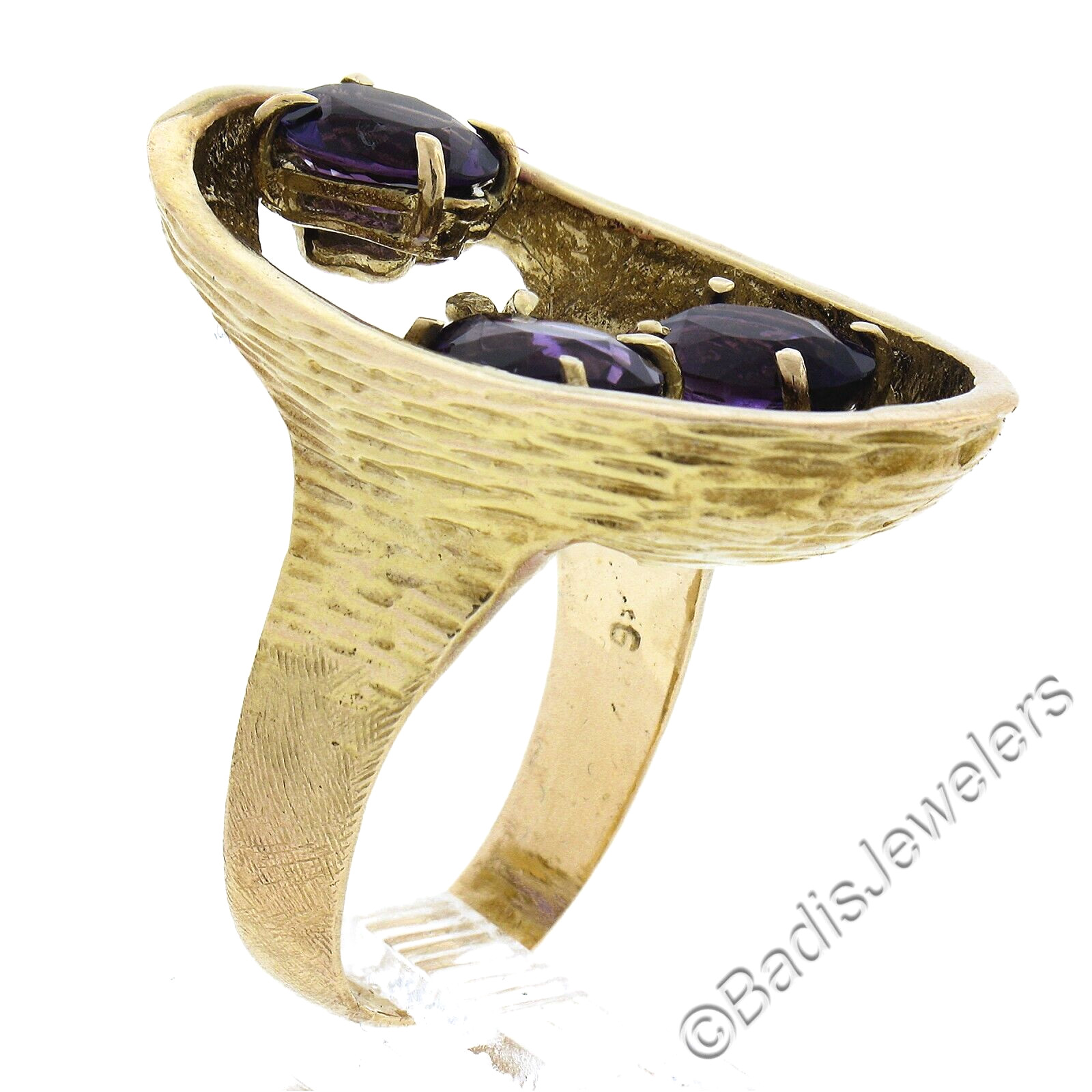 Vintage Yellow Gold 3.75ctw Oval Amethyst Open Textured Freeform Artsy Ring