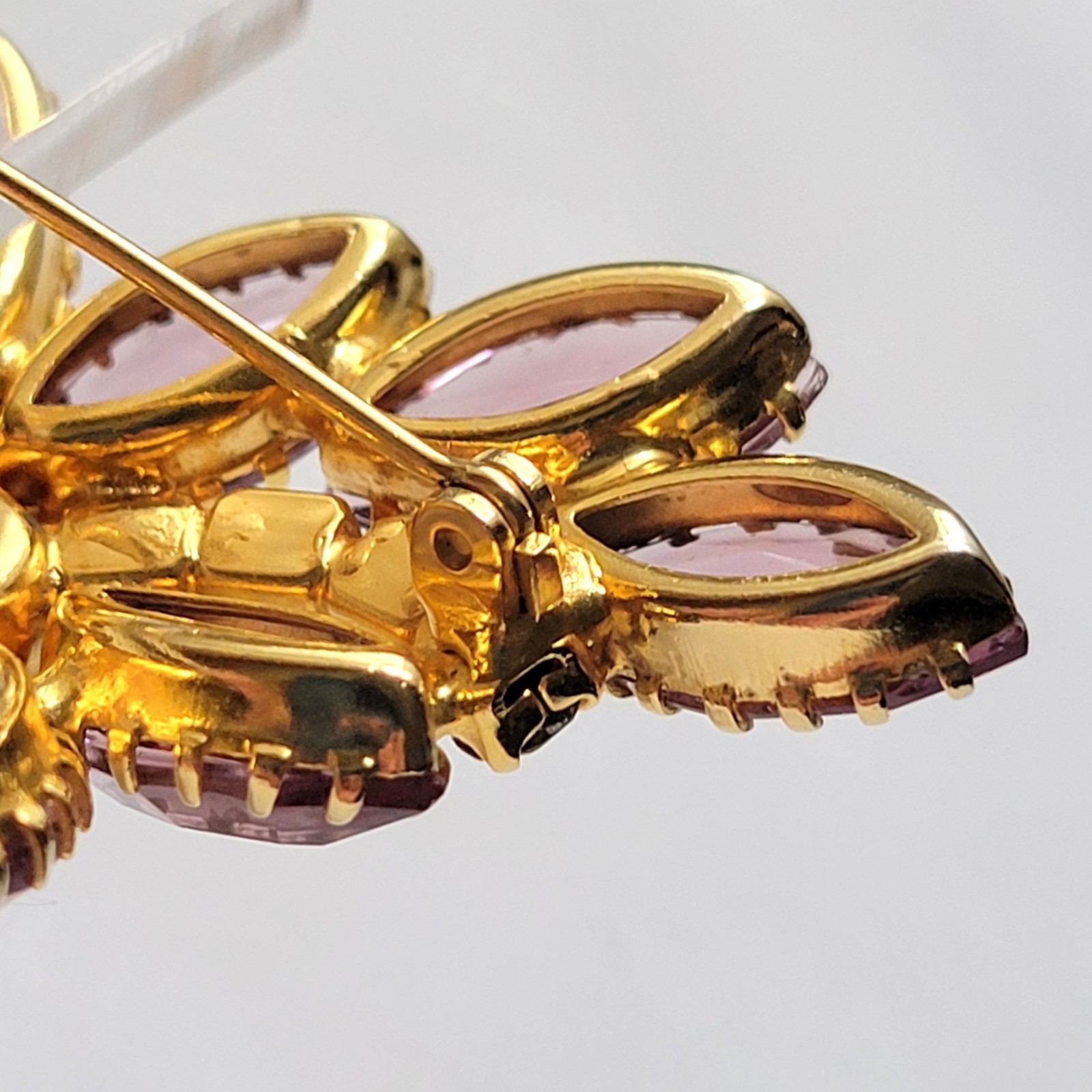 Vintage Lavender Navette Rhinestone Floral Spray Brooch AB Gold Tone 1960s
