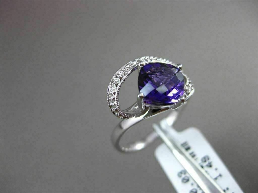 ESTATE LARGE 1.52CTW DIAMOND & AAA AMETHYST 14KT WHITE GOLD FLOATING 3D RING
