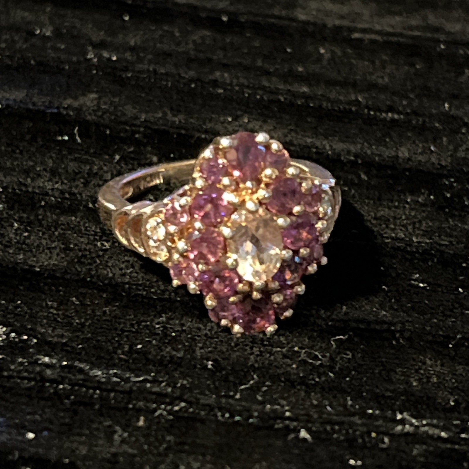 Rose Gold Vermeil .925 Sterling Silver Purple Pink CZ Oval Cluster Ring Size 5