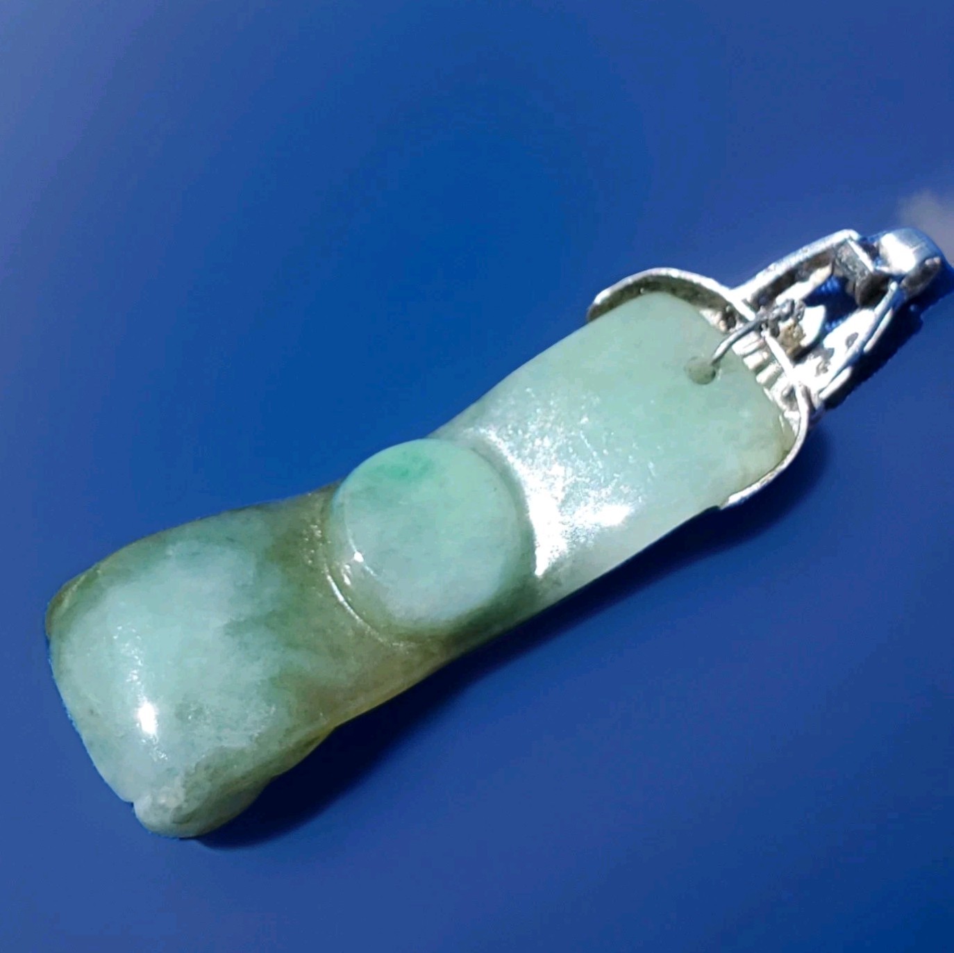ORIGINAL Antique Green JADE DIAMOND Art Deco Pendant SOLID PLATINUM Medallion