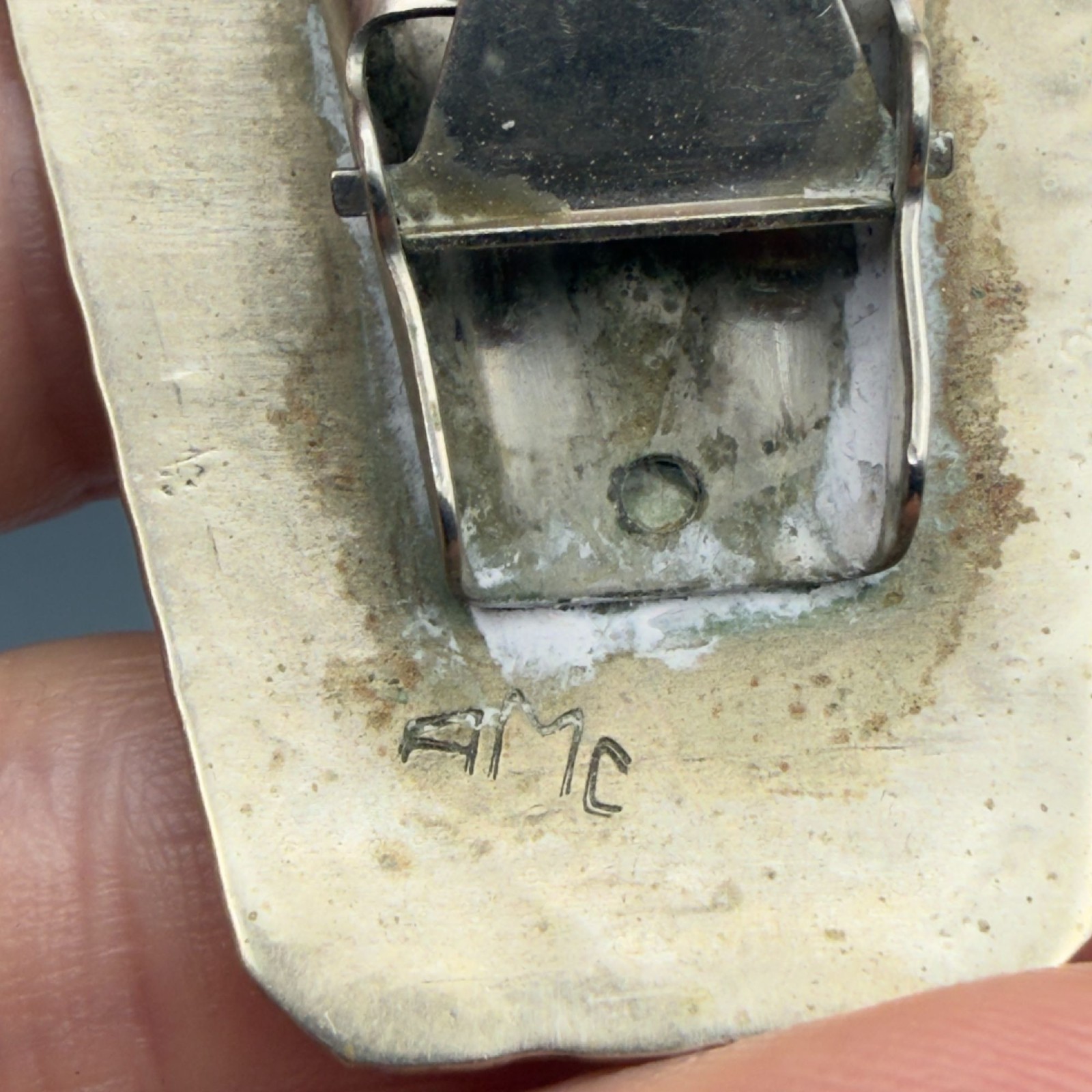 Vintage Sterling Silver Bolo Tie Slide Southwestern Stamped Mixed Metal Artisan