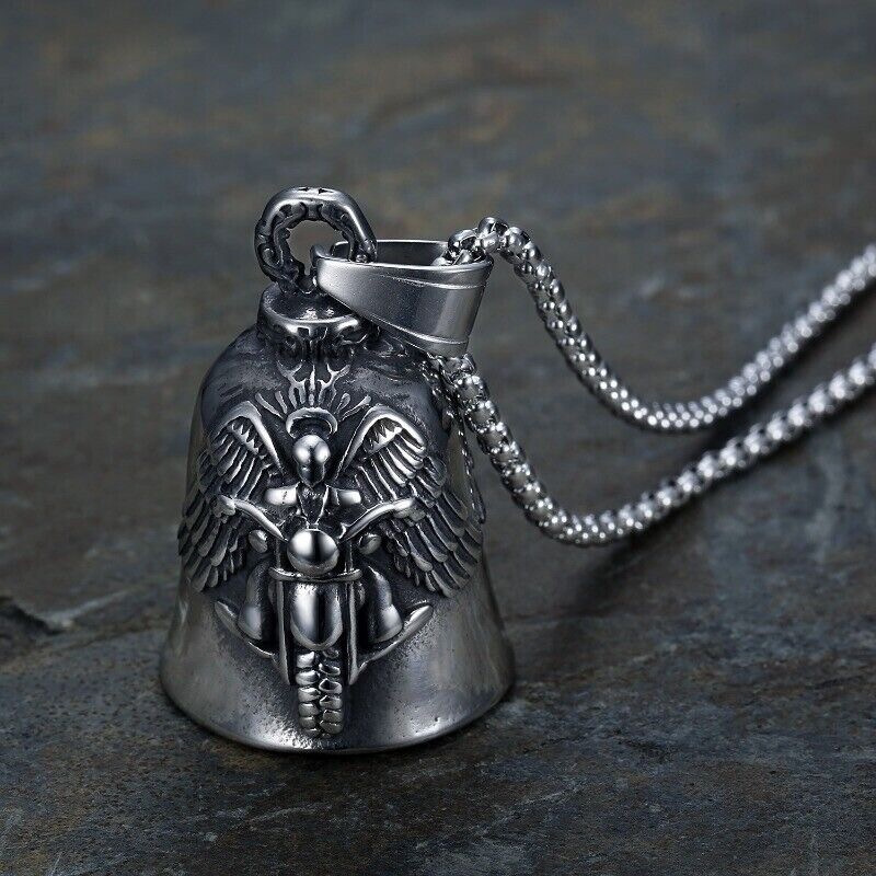 Guardian Angel Wings Motorcycle Rider Bell Free Chain Necklace Biker Luck Ryder