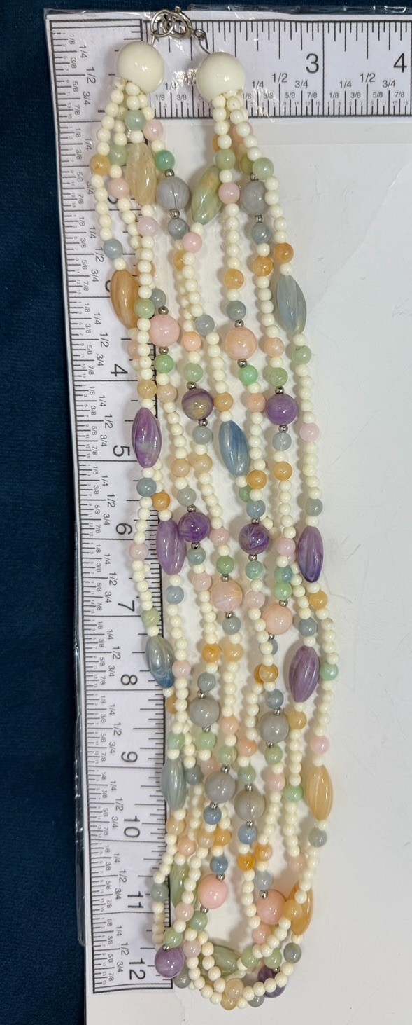 Vintage Multi Strand Glass Beaded Necklace Earrings Set 3 PC Lavender Pastels