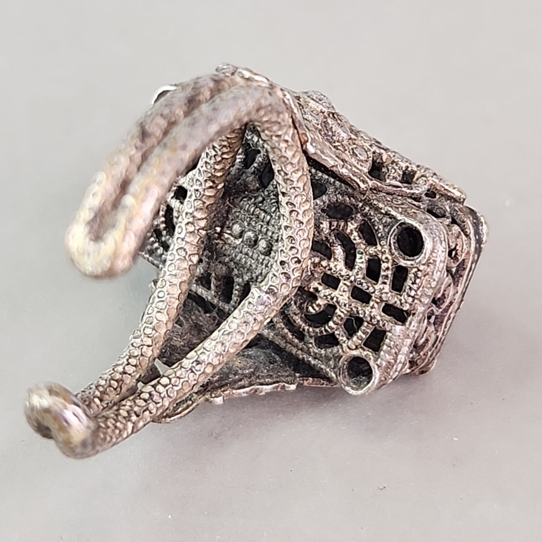 Filigree Statement Cuff Ring Brass Silver Tone Rectangle Heavy 7.5