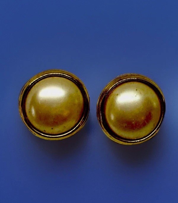 Monet Vtg Earrings , Pearl Post Backs ,1950