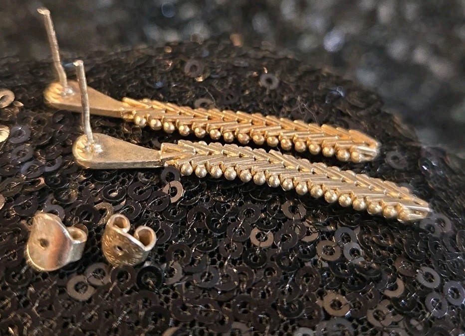 Vintage 925 Sterling Silver Dangle Earrings Pierced Post Fishbone Woven 2″ Drop