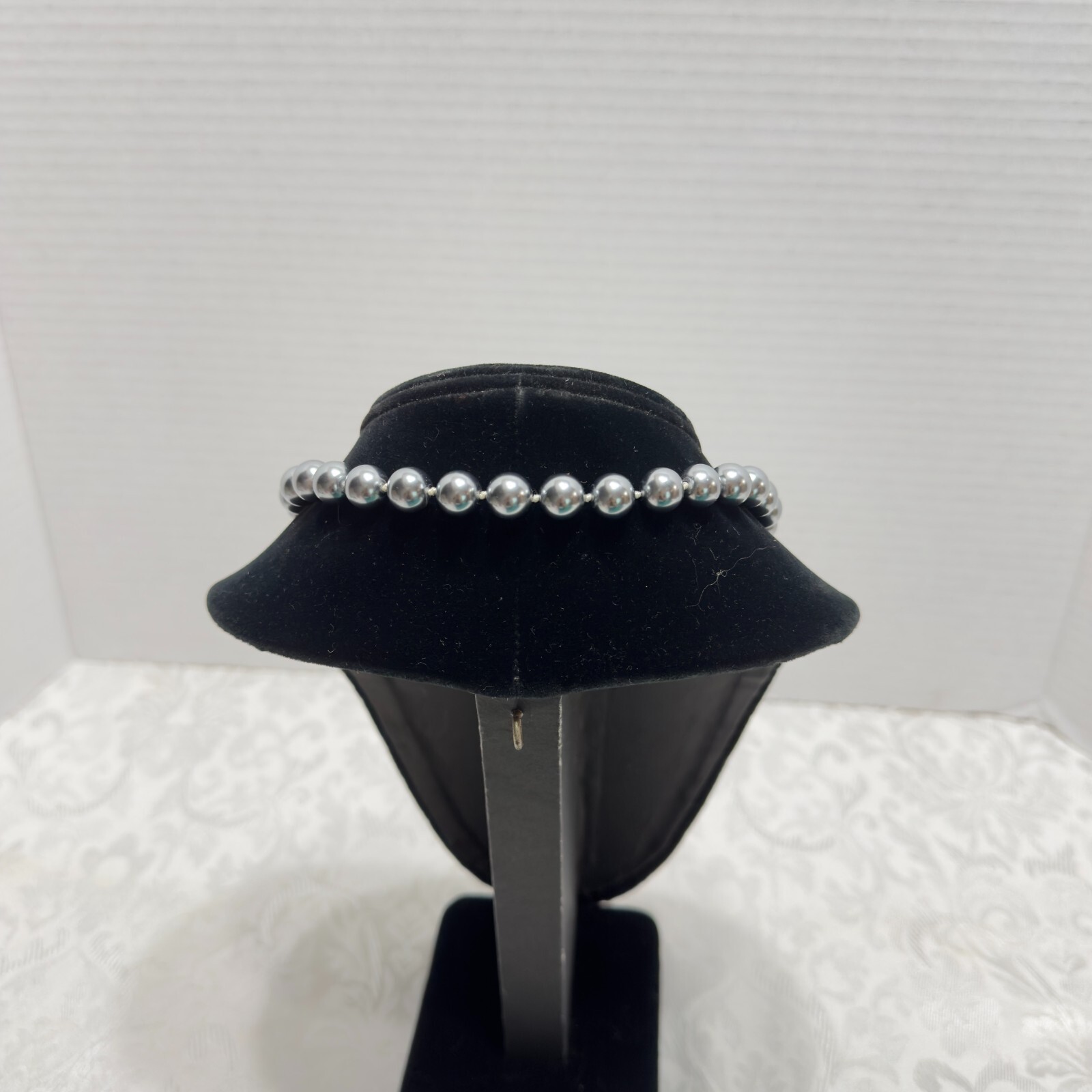 Faux Grey Gray Pearl Necklace And Bracelet Set Heart Lock Clasp Rhinestones
