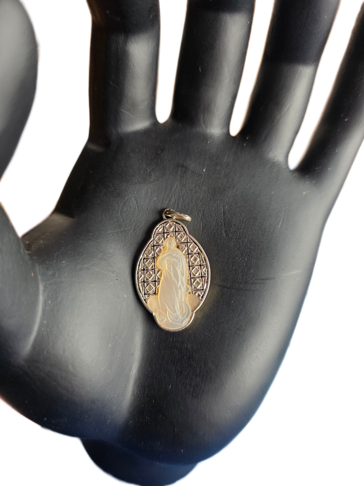 Antique 18k Gold Virgin Mary Medal – Real Diamonds & Mother of Pearl