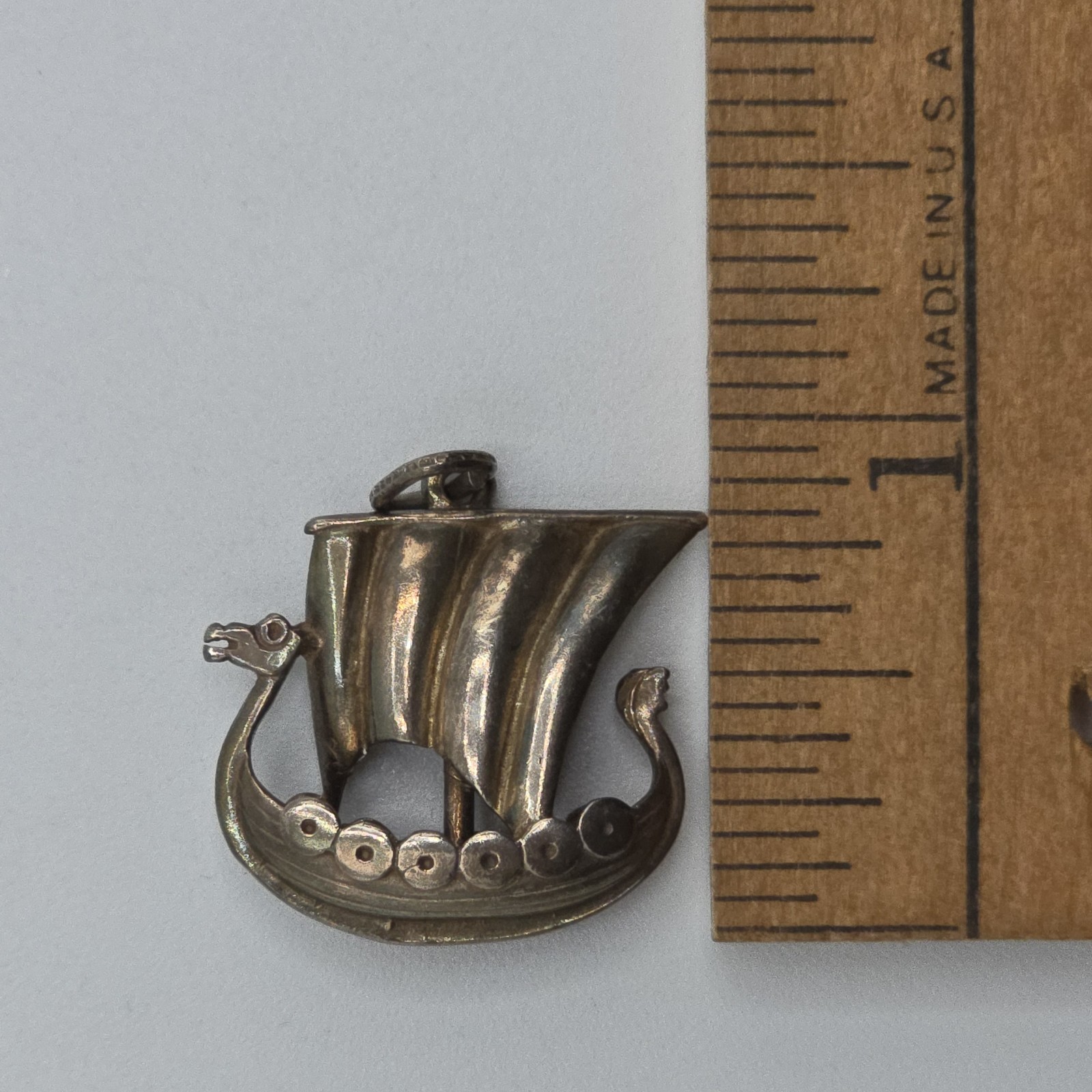 VTG Viking Ship Pendant Silver Dragon Boat Norse Nautical Unmarked 7g 1″ READ