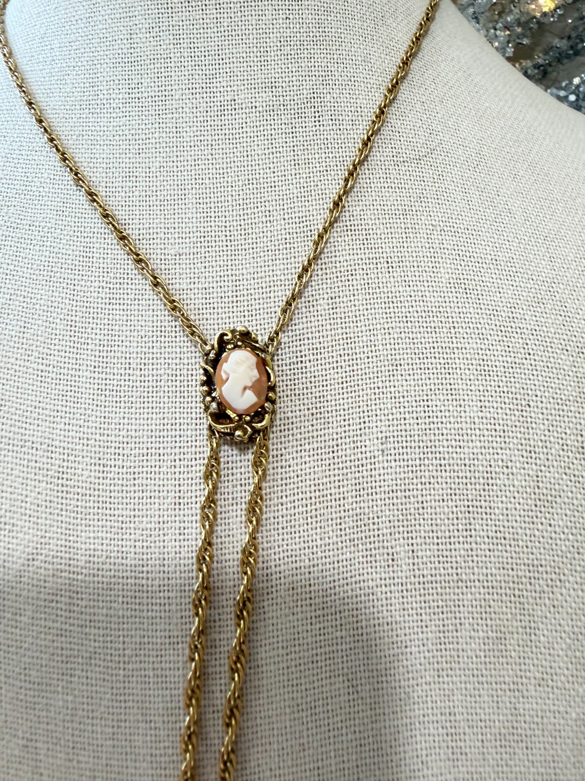Goldette Necklace Flip Pendant Cameo & Napoleon Faux Coin Gold Plated 32” N89
