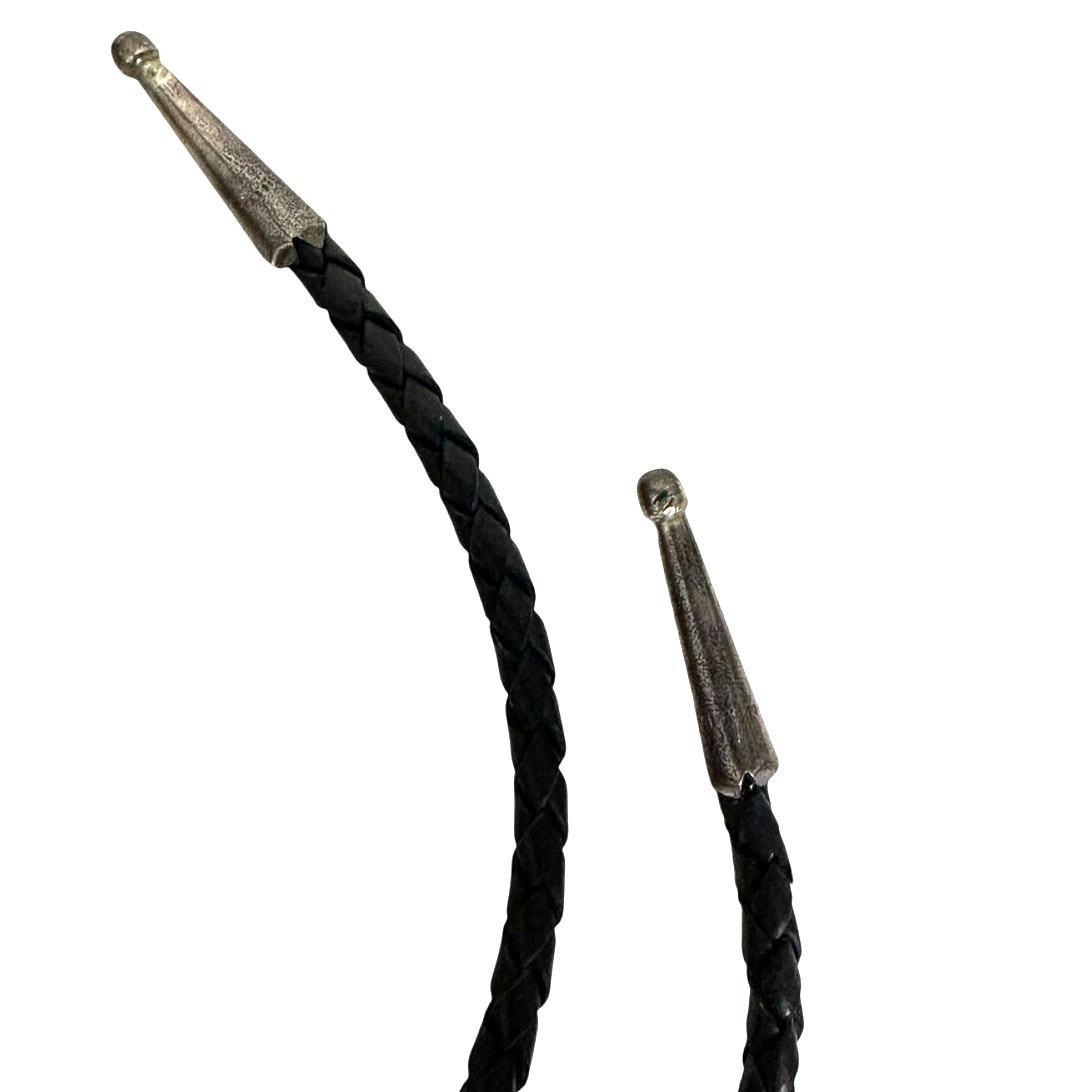 Texas State Shape Silver Metal Vintage Bolo w/Silver Tips & Black Leather Cord