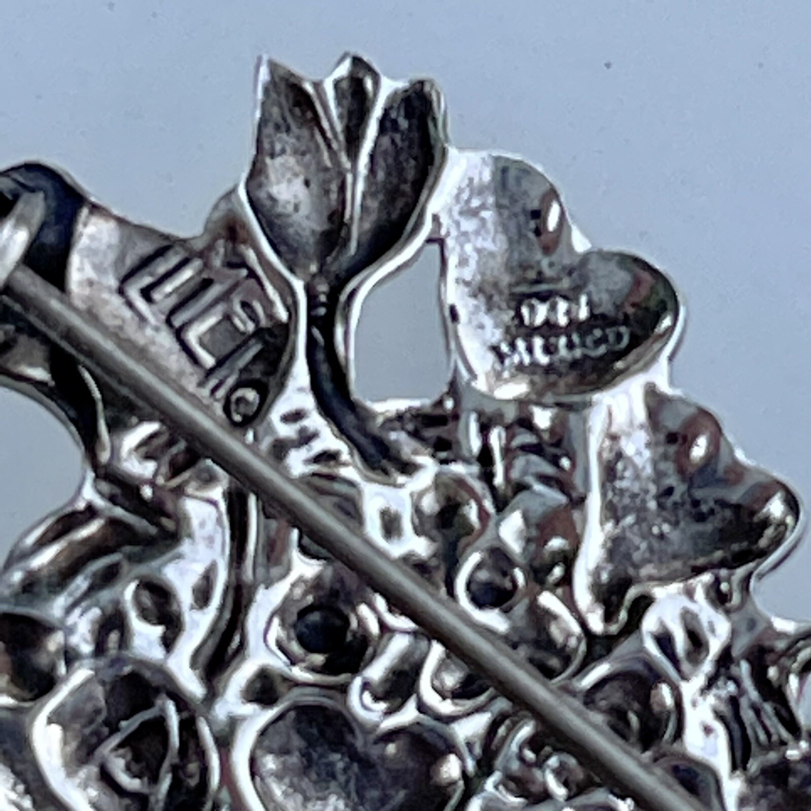 Mary Engelbreit Hearts Flowers Basket Brooch Signed ME 925 Sterling Silver Mex