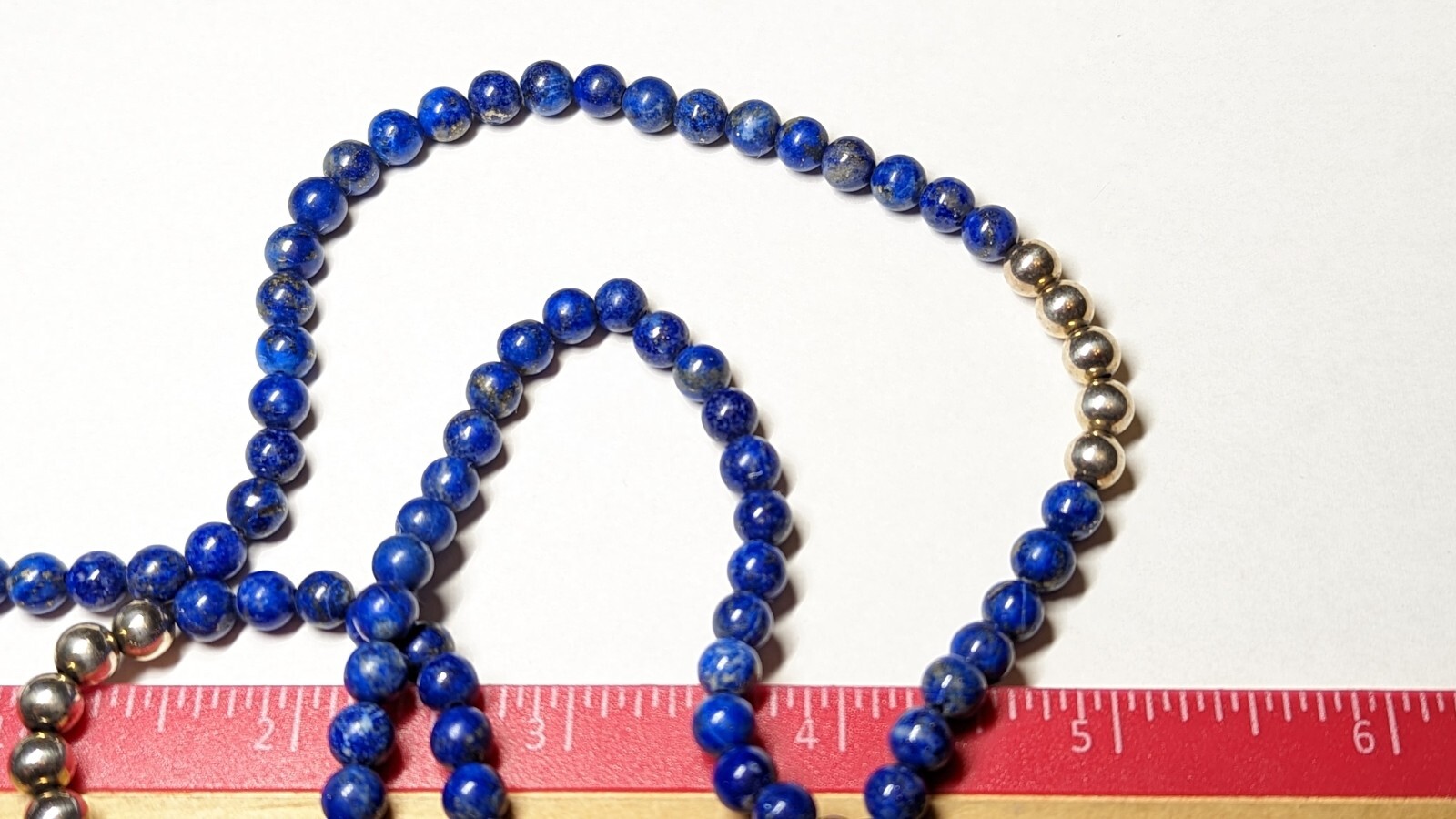 VINTAGE LAPIS LAZULI NECKLACE ABOUT 22 1/2″ LONG STERLING SILVER HALLMARKED