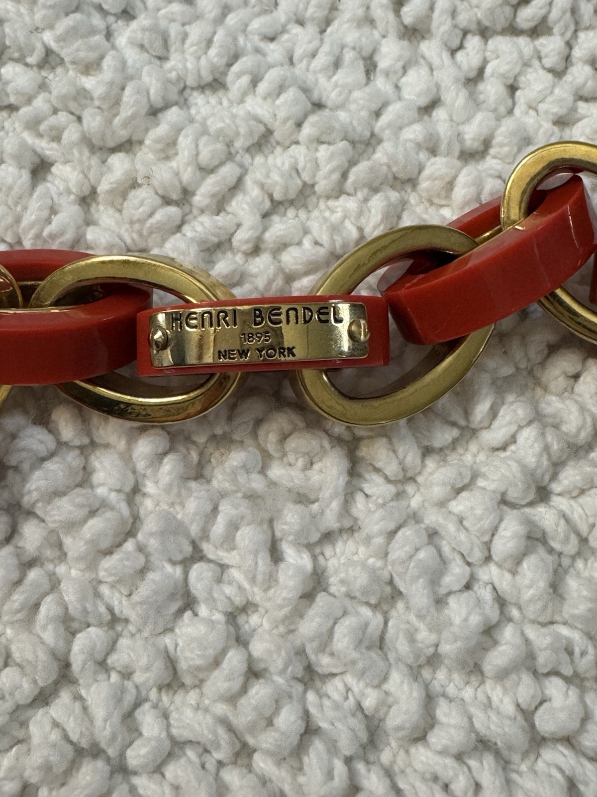 Vintage 1980″s Henri Bendel Chain Link Choker Necklace red lucite and gold plate